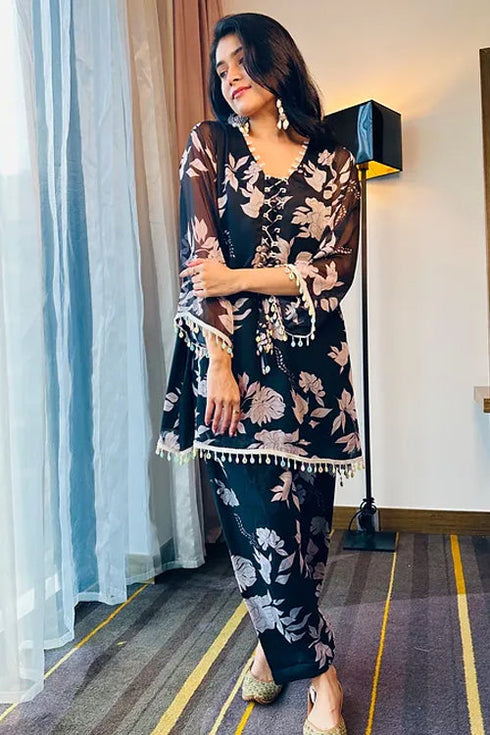 Tahira Black Floral Kurta Set